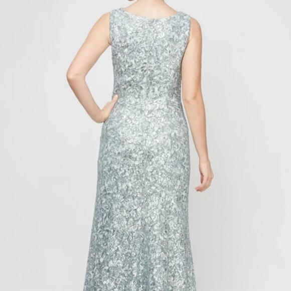 Alex Evenings Sleeveless Corded Fit Ice Sage Lace & Sequin-Detail Gown Sz 8 - Picture 3 of 16